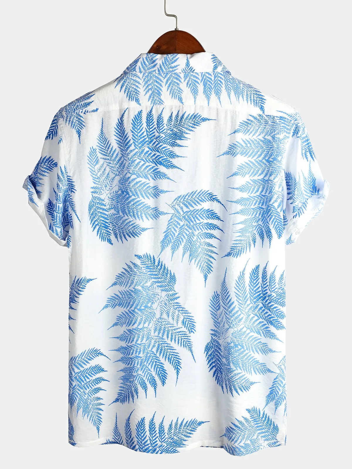 Men's Tropical Leaf Print Hawaiian Pocket Short Sleeve Shirt
