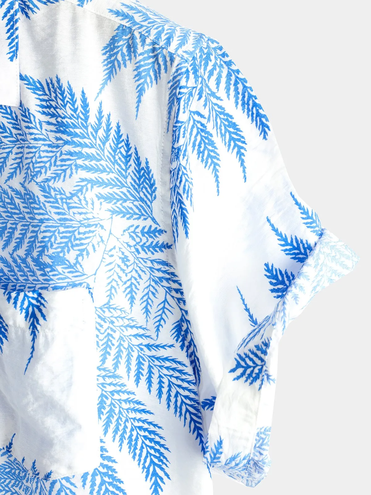 Men's Tropical Leaf Print Hawaiian Pocket Short Sleeve Shirt