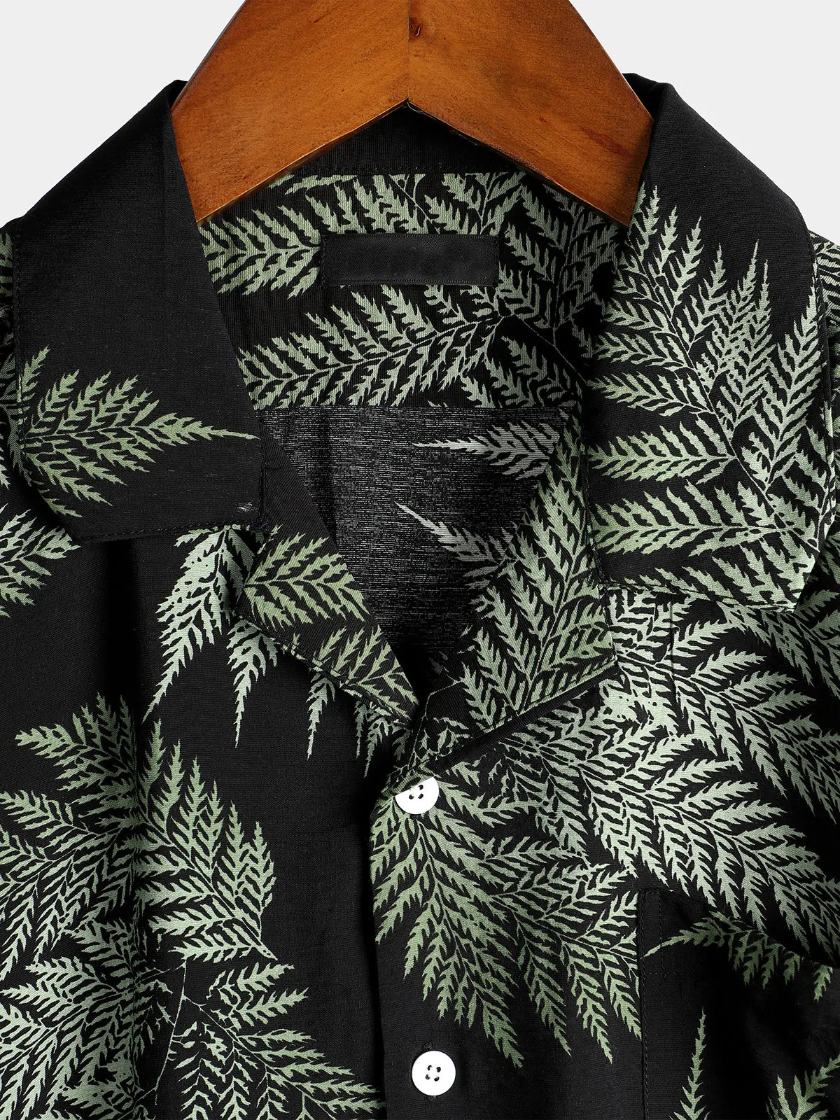 Men's Tropical Leaf Print Hawaiian Pocket Short Sleeve Shirt