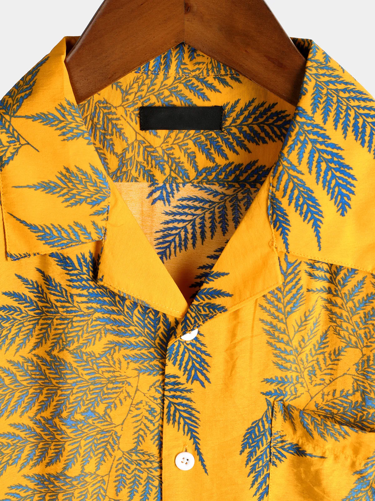 Men's Tropical Leaf Print Hawaiian Pocket Short Sleeve Shirt