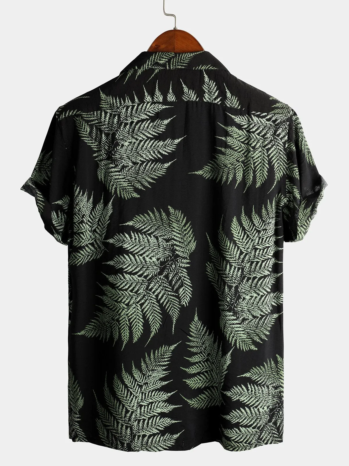 Men's Tropical Leaf Print Hawaiian Pocket Short Sleeve Shirt