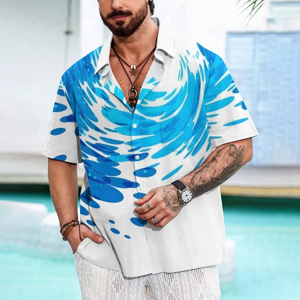 Men's Waves Ocean Hawaiian Casual Shirt 2407000178