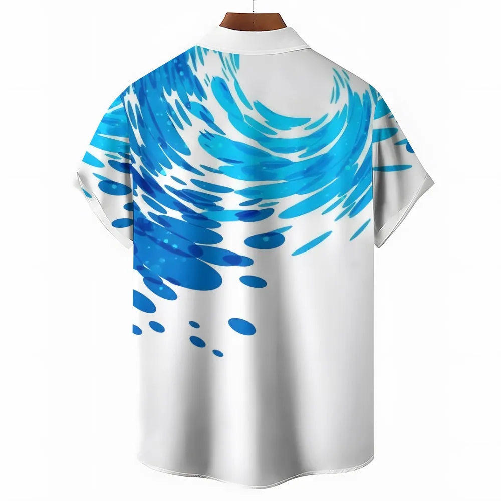Men's Waves Ocean Hawaiian Casual Shirt 2407000178