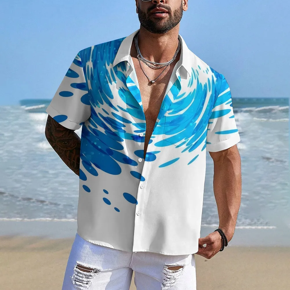 Men's Waves Ocean Hawaiian Casual Shirt 2407000178