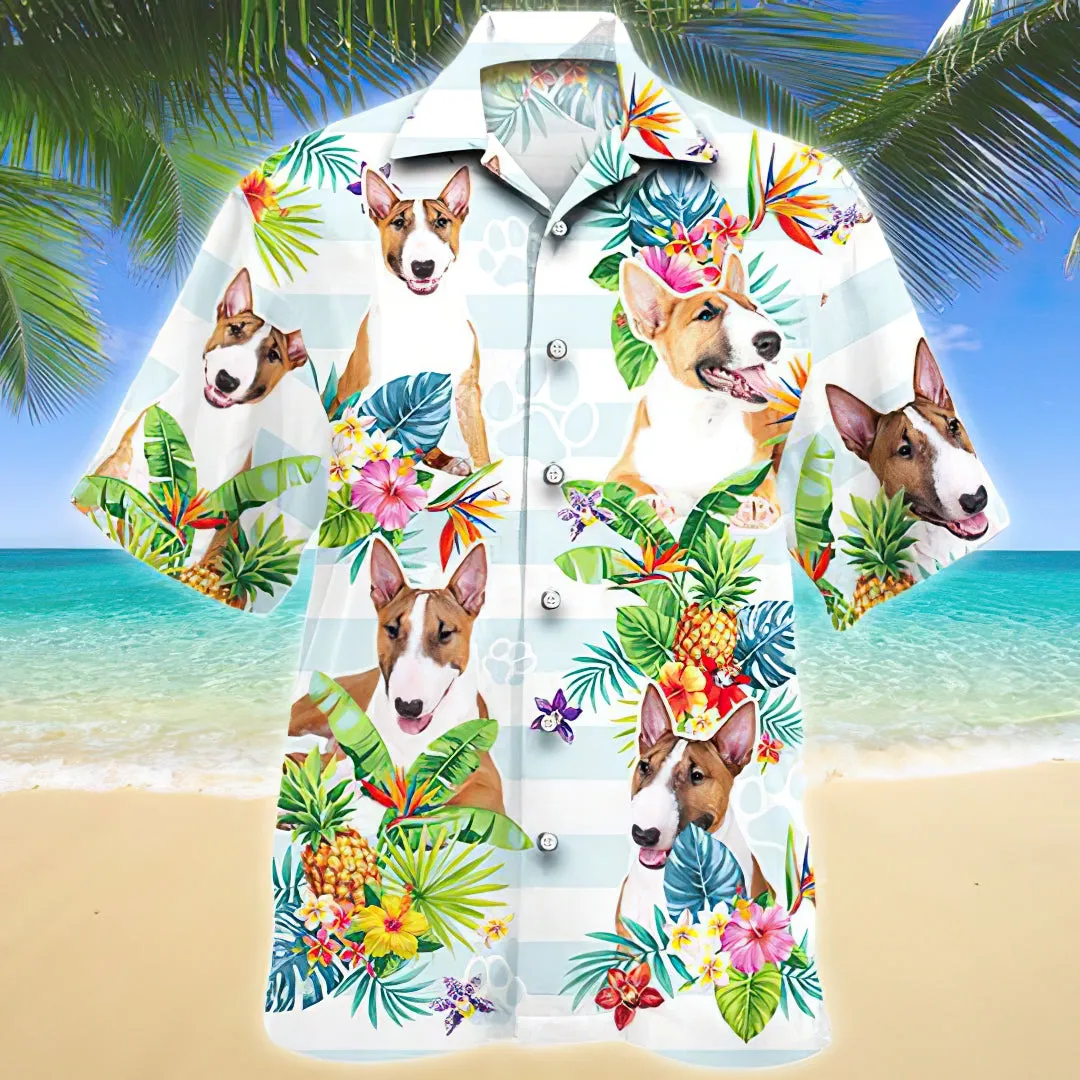 Miniature Bull Terrier Tropical Flower Hawaiian Shirt