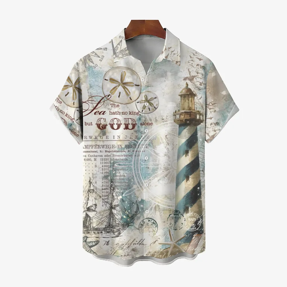 Nautical Lighthouse Casual Short Sleeve Shirt 2403000006
