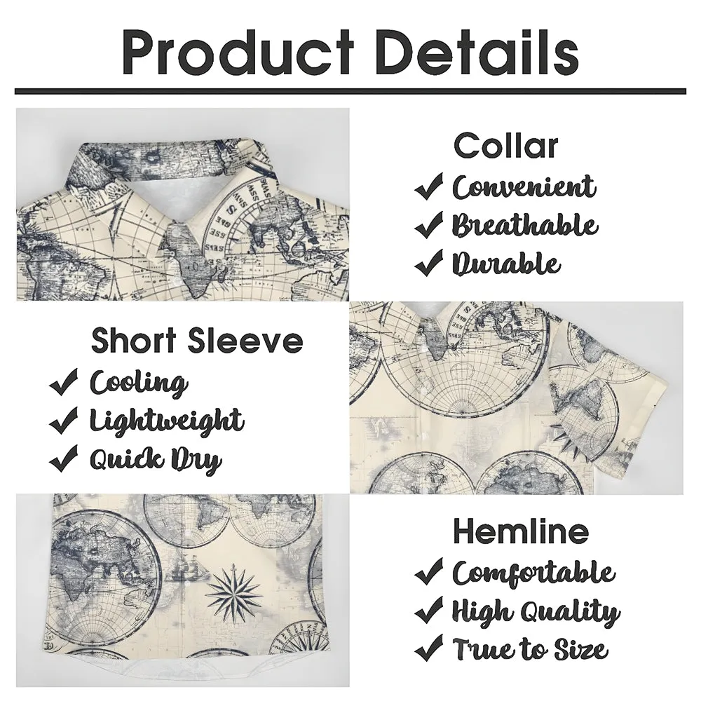 Nautical World Map Printed Casual Oversized Short Sleeve Shirt 2407000611