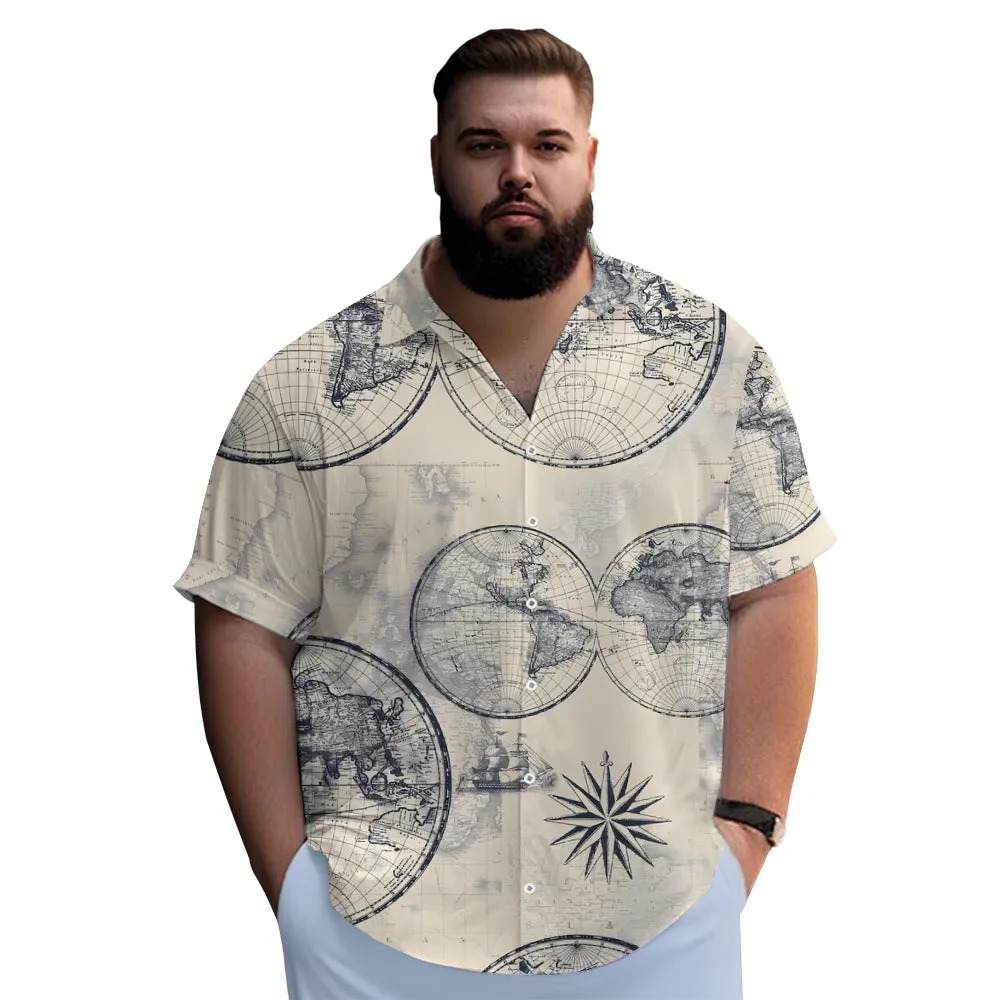 Nautical World Map Printed Casual Oversized Short Sleeve Shirt 2407000611