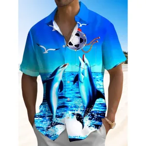 Ocean Animal Dolphin Button Casual Short Sleeve Shirt