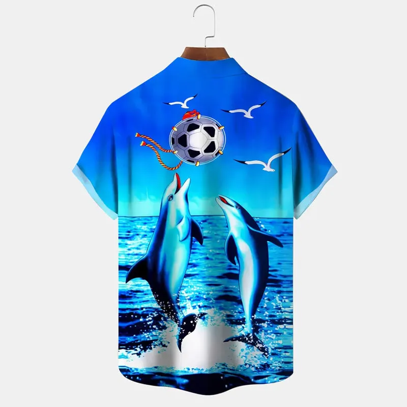Ocean Animal Dolphin Button Casual Short Sleeve Shirt