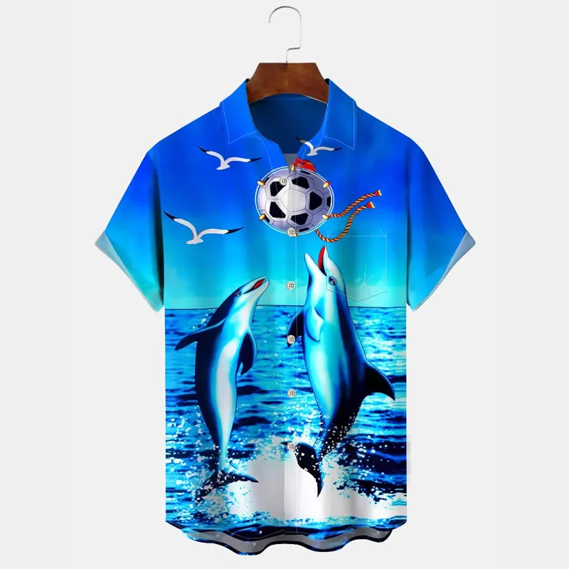 Ocean Animal Dolphin Button Casual Short Sleeve Shirt