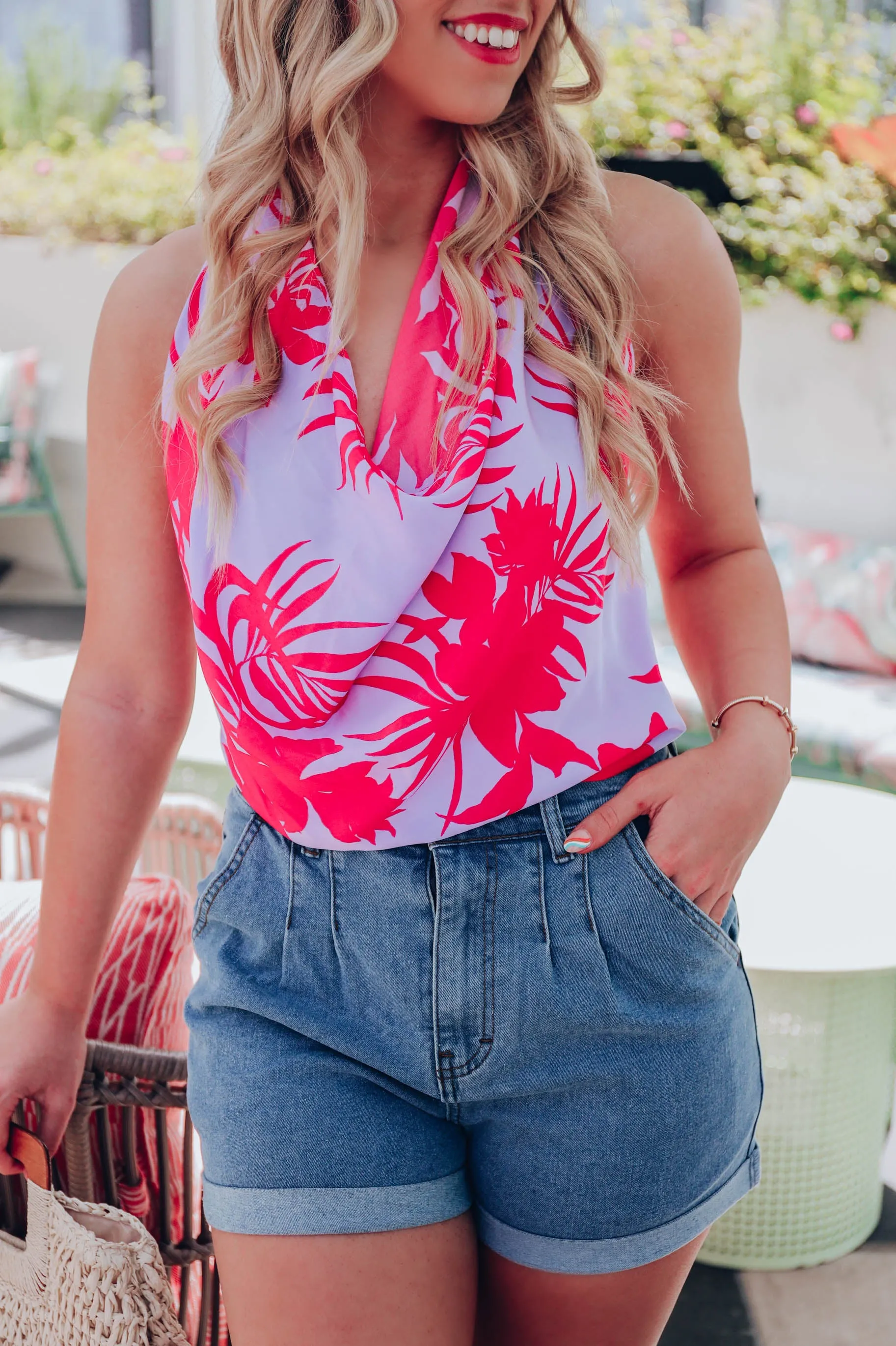 Ocean Breeze Cowl Neck Halter Top