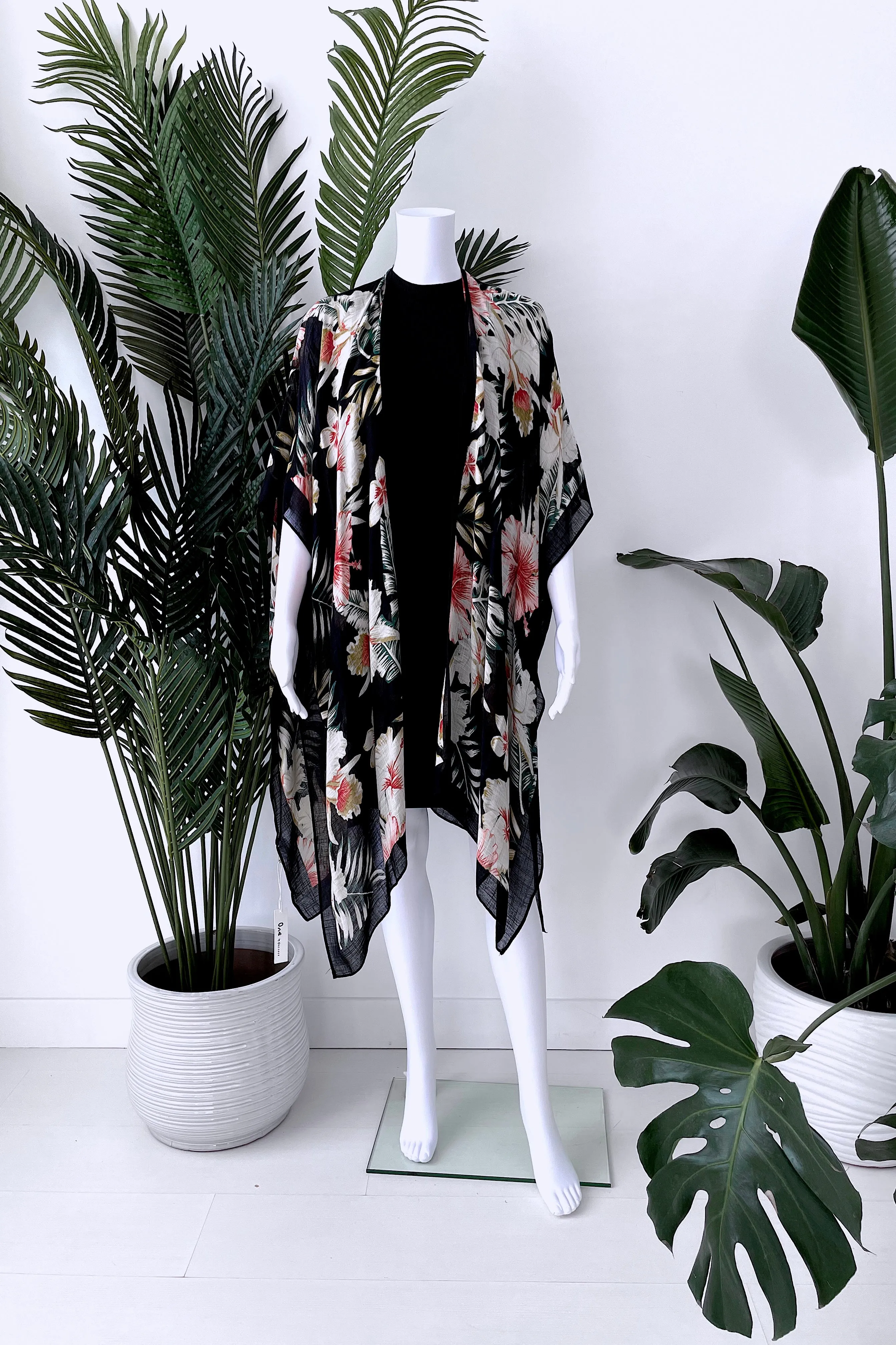 OH SUNNY DAY TROPICS KIMONO IN BLACK
