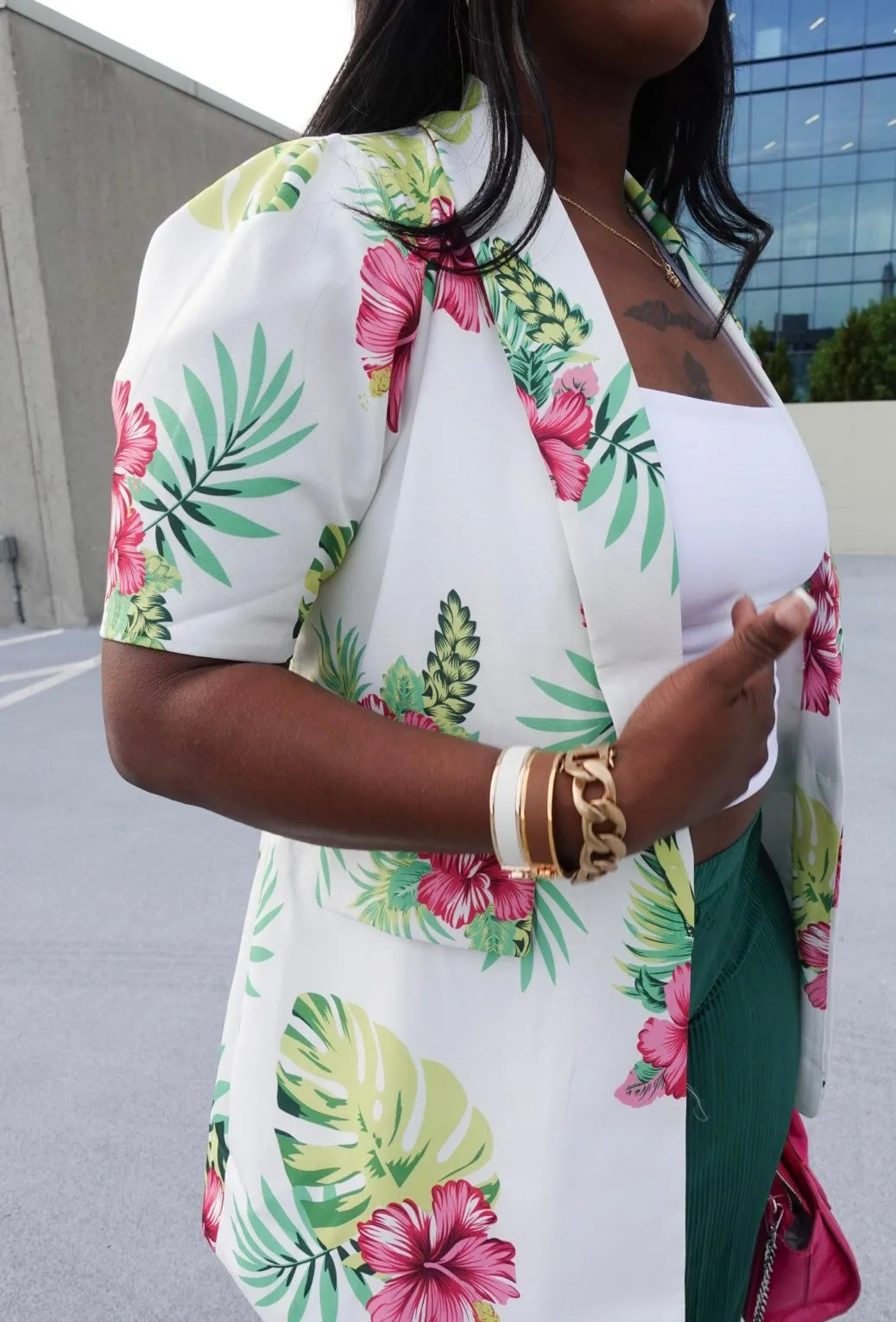 Oversized Short Sleeve Tropical Blazer