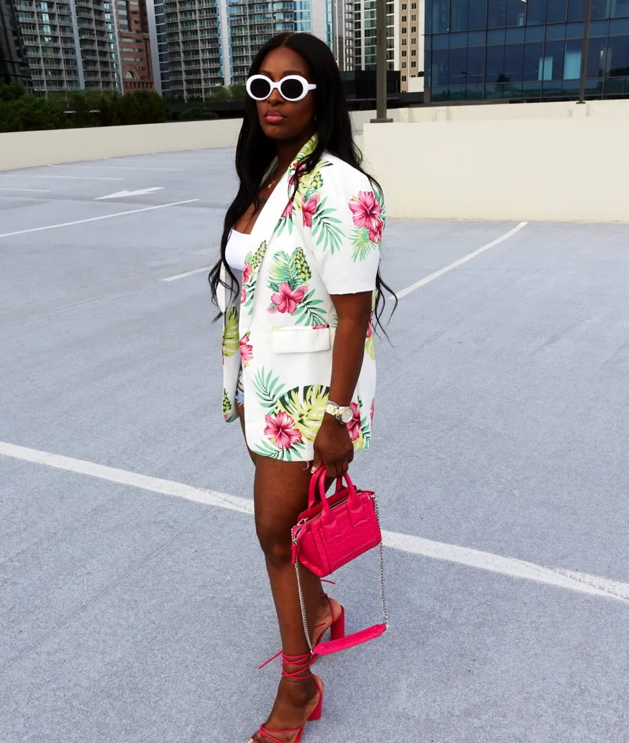 Oversized Short Sleeve Tropical Blazer
