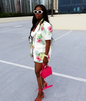 Oversized Short Sleeve Tropical Blazer