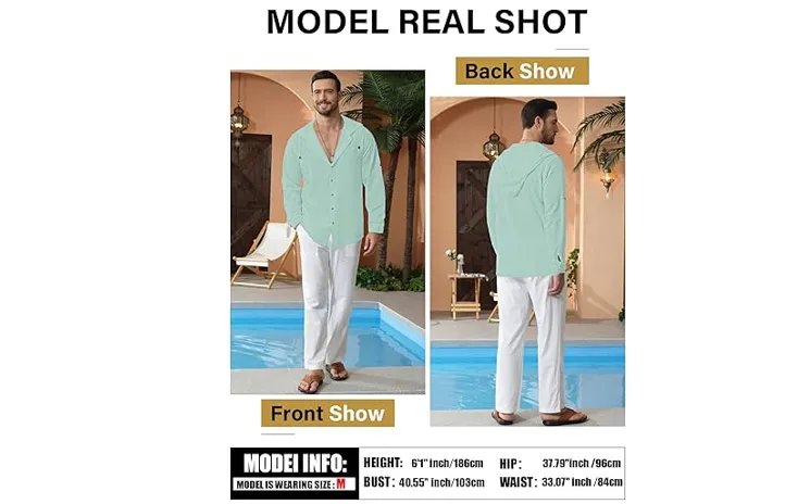 OYOZONE Men's Linen Casual Stylish Button Down Shirt Long Sleeve Shirts Light, L