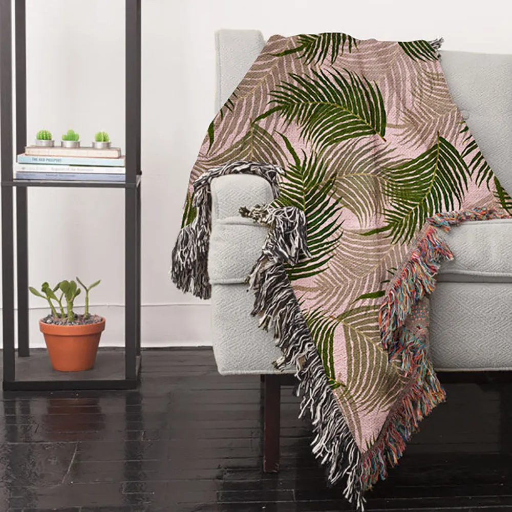 Palm Tree Leaves Woven Throw Blanket, Cozy And Stylish, Interior Decor Blanket, Home Accent, Home Accessory, Tropical Design