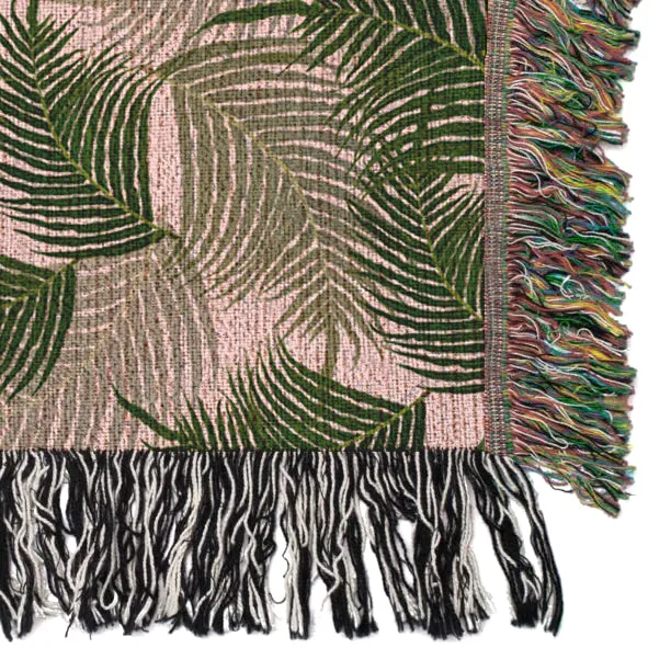 Palm Tree Leaves Woven Throw Blanket, Cozy And Stylish, Interior Decor Blanket, Home Accent, Home Accessory, Tropical Design
