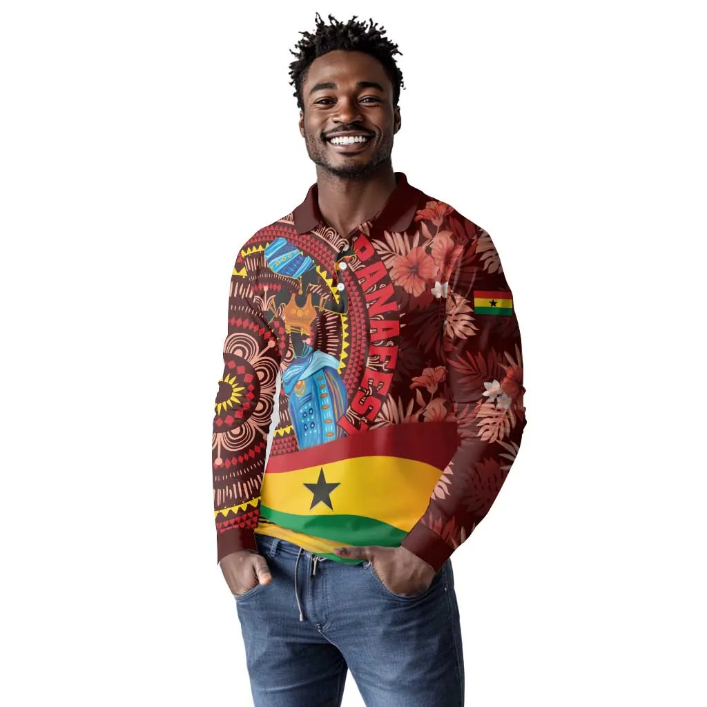 Panafest Long Sleeve Polo Shirt Ghana Tropical African Pattern LT01