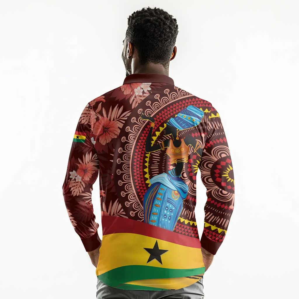 Panafest Long Sleeve Polo Shirt Ghana Tropical African Pattern LT01