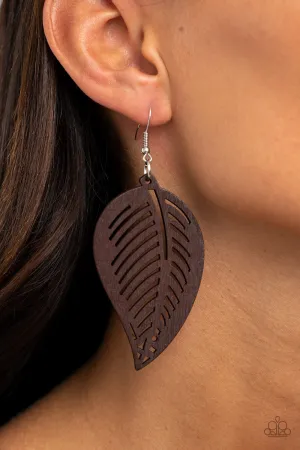 Paparazzi Tropical Foliage - Brown Wooden Earrings