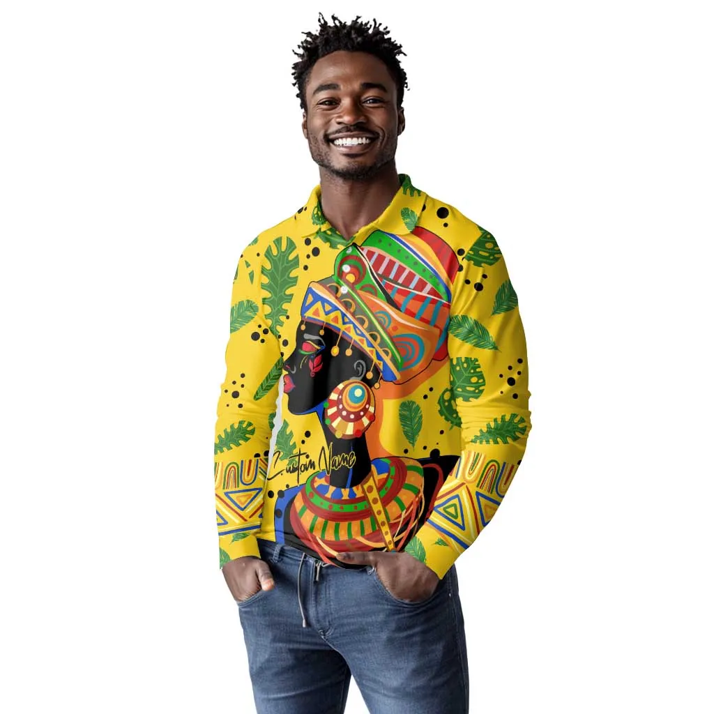 Personalized African Woman Long Sleeve Polo Shirt Tropical Style DT02