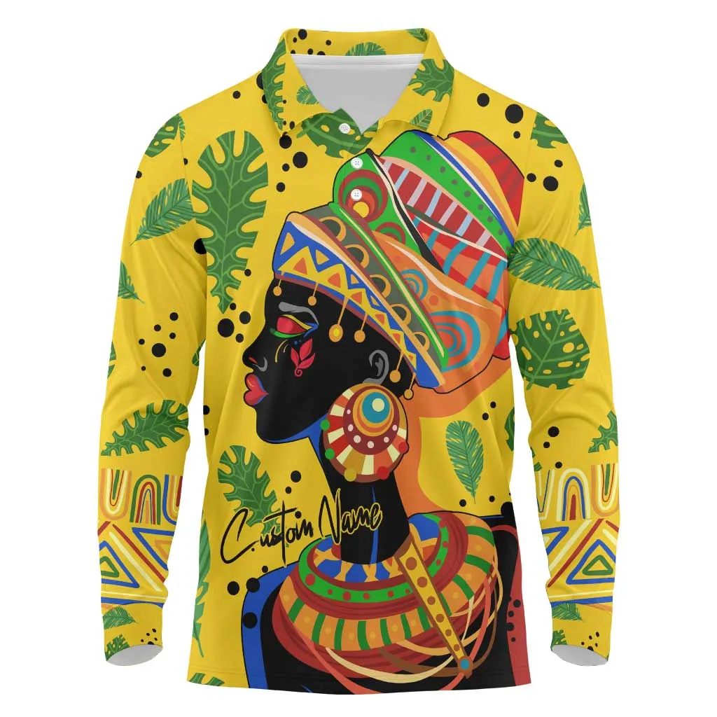 Personalized African Woman Long Sleeve Polo Shirt Tropical Style DT02
