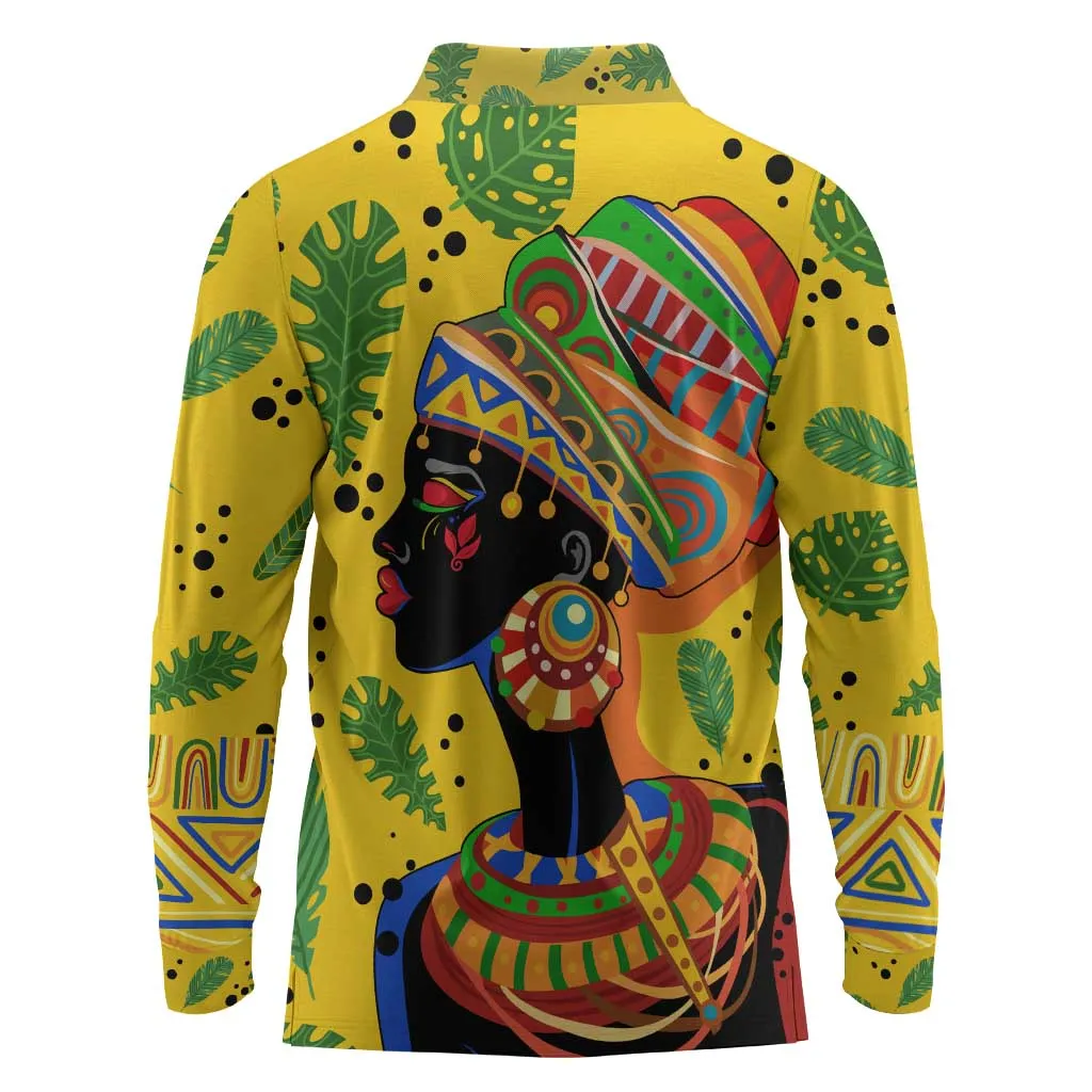 Personalized African Woman Long Sleeve Polo Shirt Tropical Style DT02