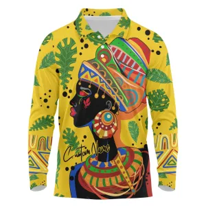 Personalized African Woman Long Sleeve Polo Shirt Tropical Style DT02