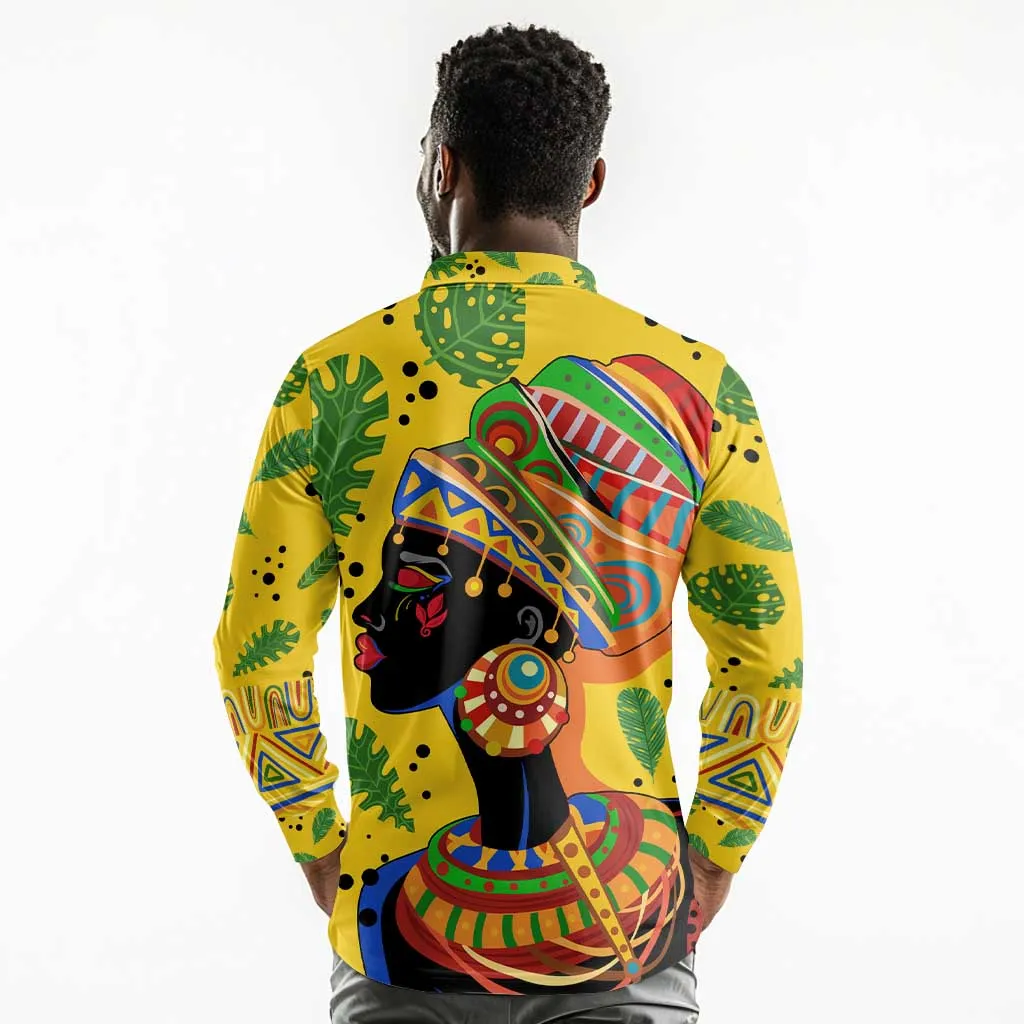 Personalized African Woman Long Sleeve Polo Shirt Tropical Style DT02