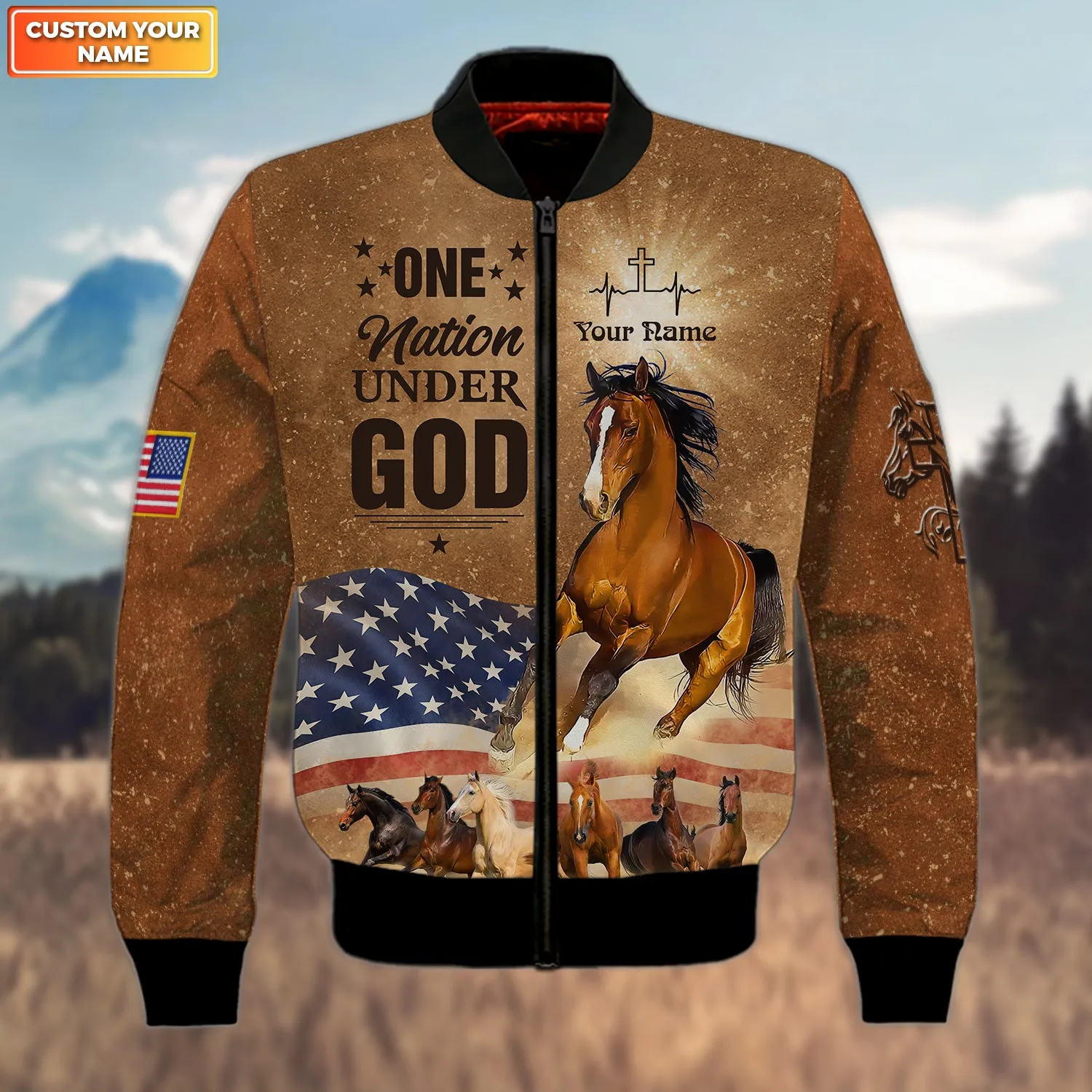 Personalized Horse Jesus One Nation Under God 3D All Over Printed Hoodie Tshirt