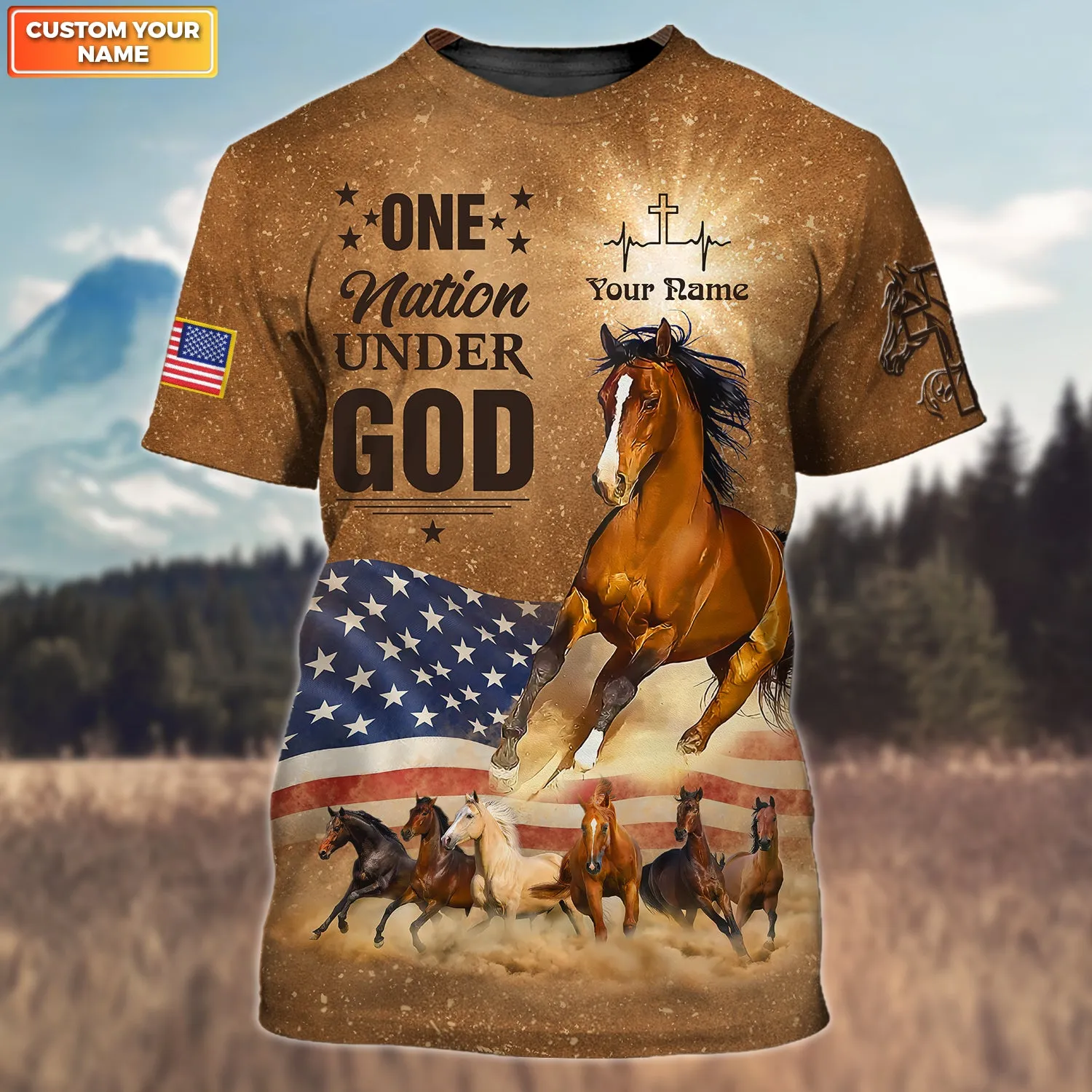 Personalized Horse Jesus One Nation Under God 3D All Over Printed Hoodie Tshirt