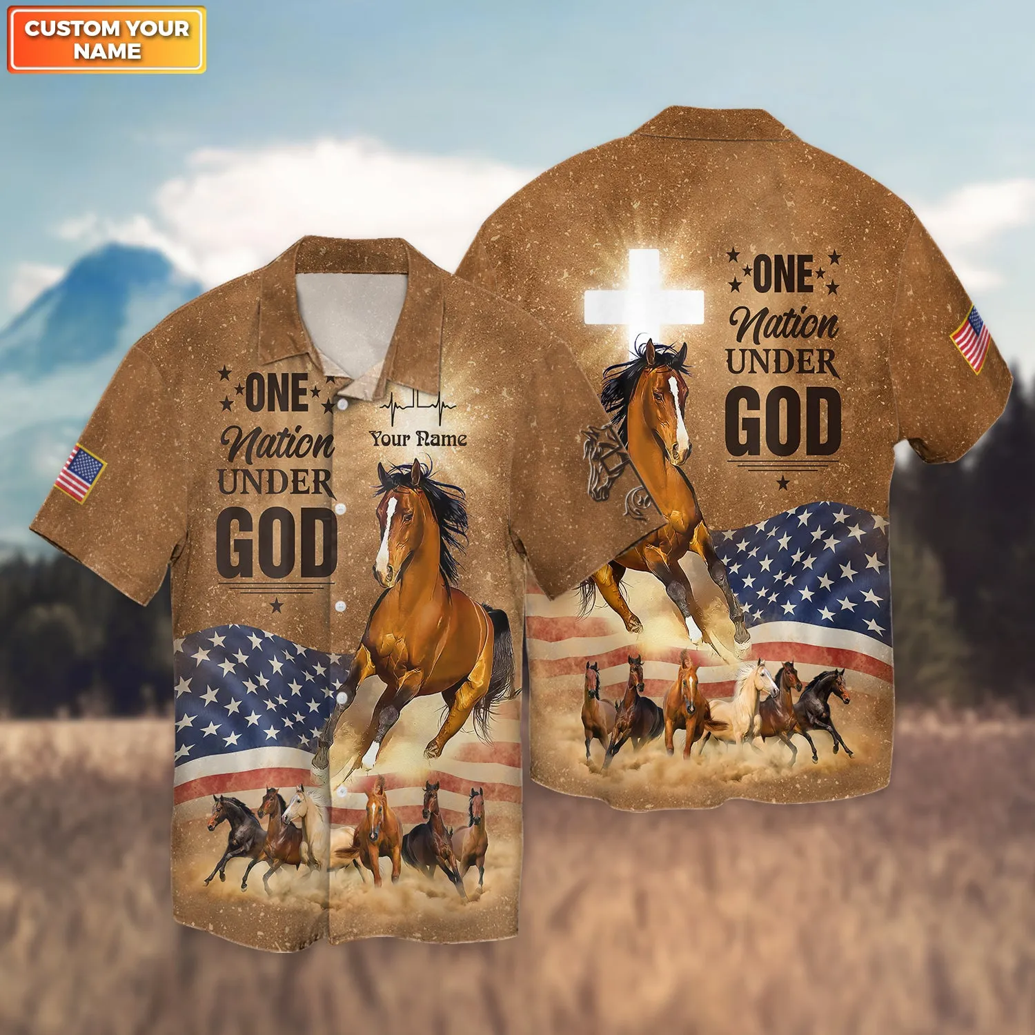 Personalized Horse Jesus One Nation Under God 3D All Over Printed Hoodie Tshirt