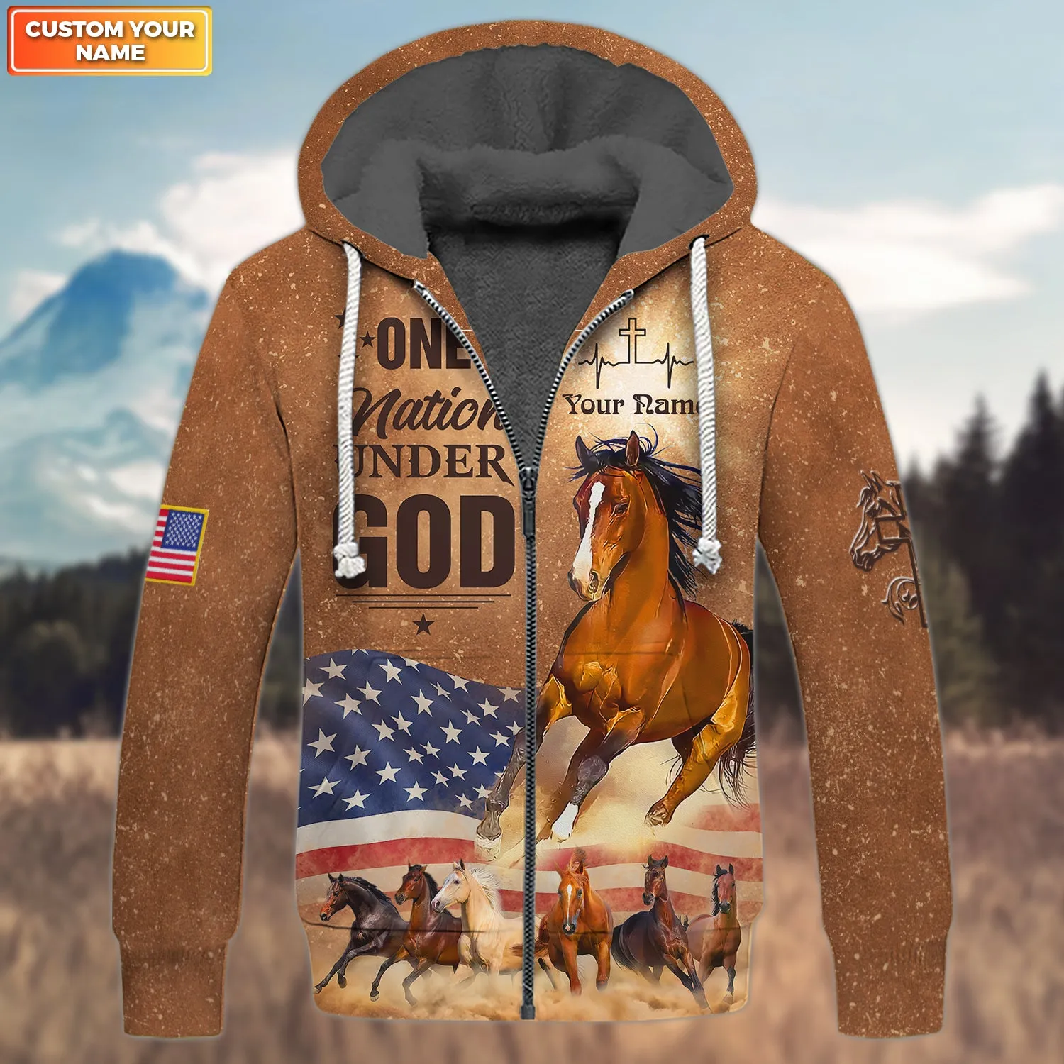 Personalized Horse Jesus One Nation Under God 3D All Over Printed Hoodie Tshirt