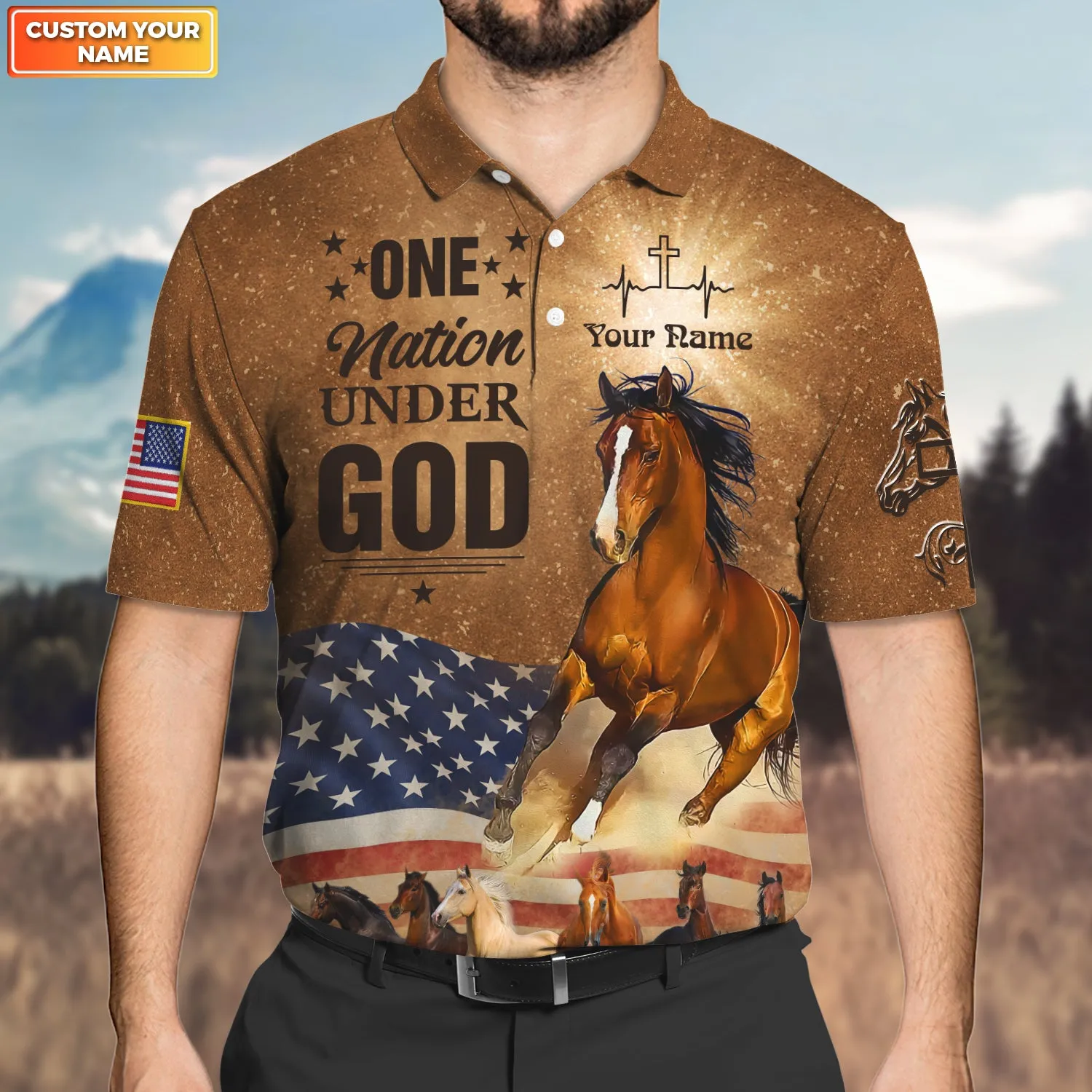Personalized Horse Jesus One Nation Under God 3D All Over Printed Hoodie Tshirt