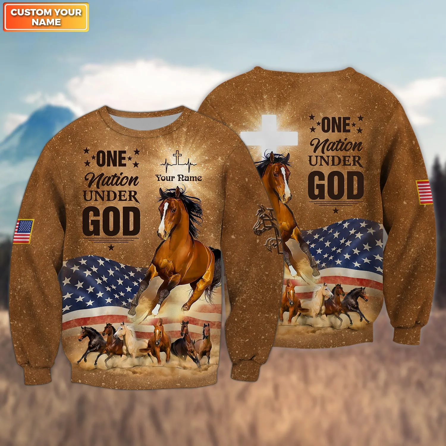 Personalized Horse Jesus One Nation Under God 3D All Over Printed Hoodie Tshirt
