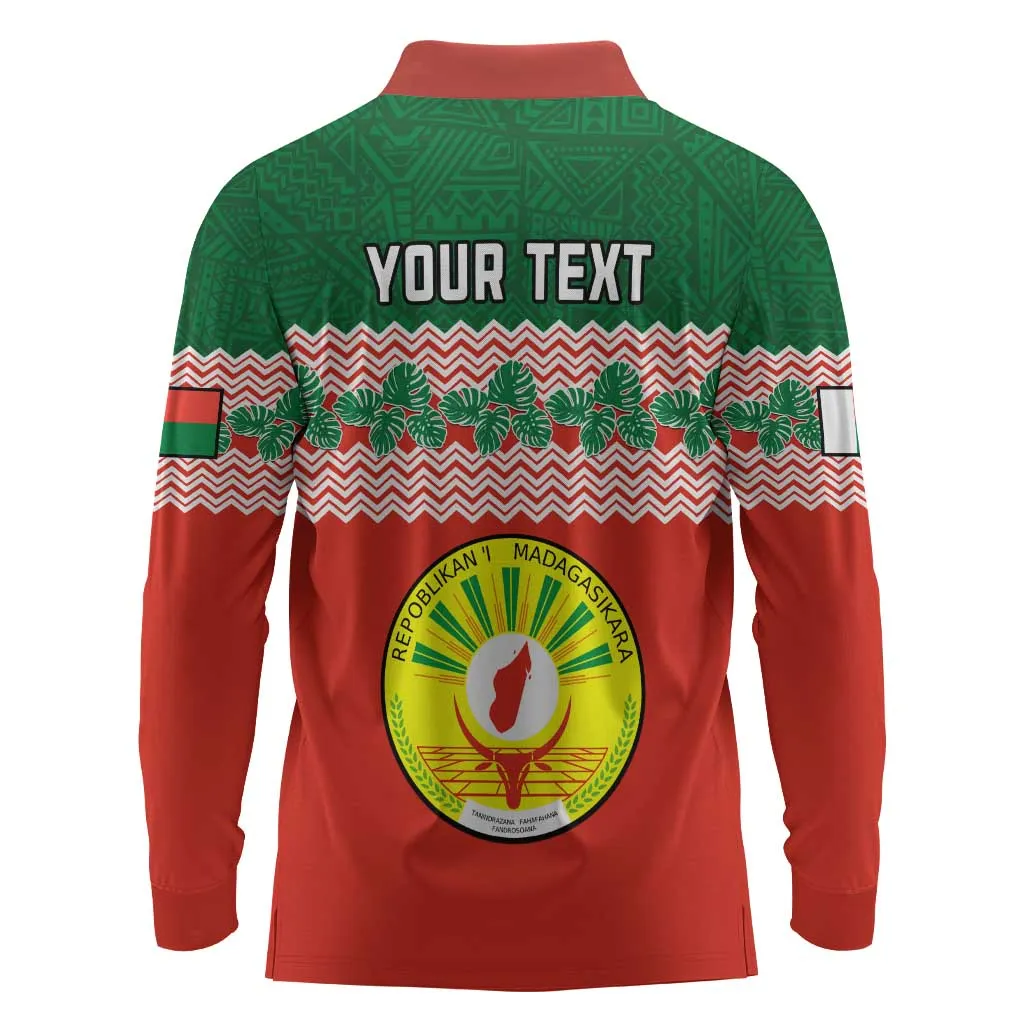 Personalized Madagascar Long Sleeve Polo Shirt with Madagasikara Seal and Baobab African Pattern LT01