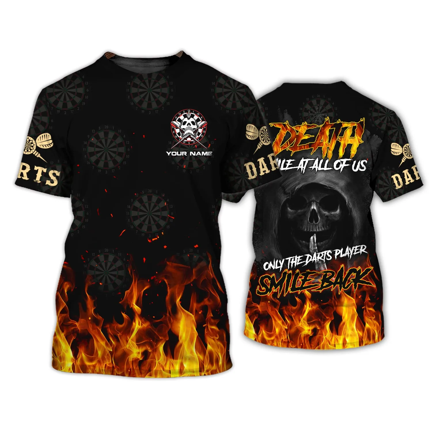 Personalized Name Death Smile At All Of Us, Only The Darts Player Smile Back 3D Printed Shirts
