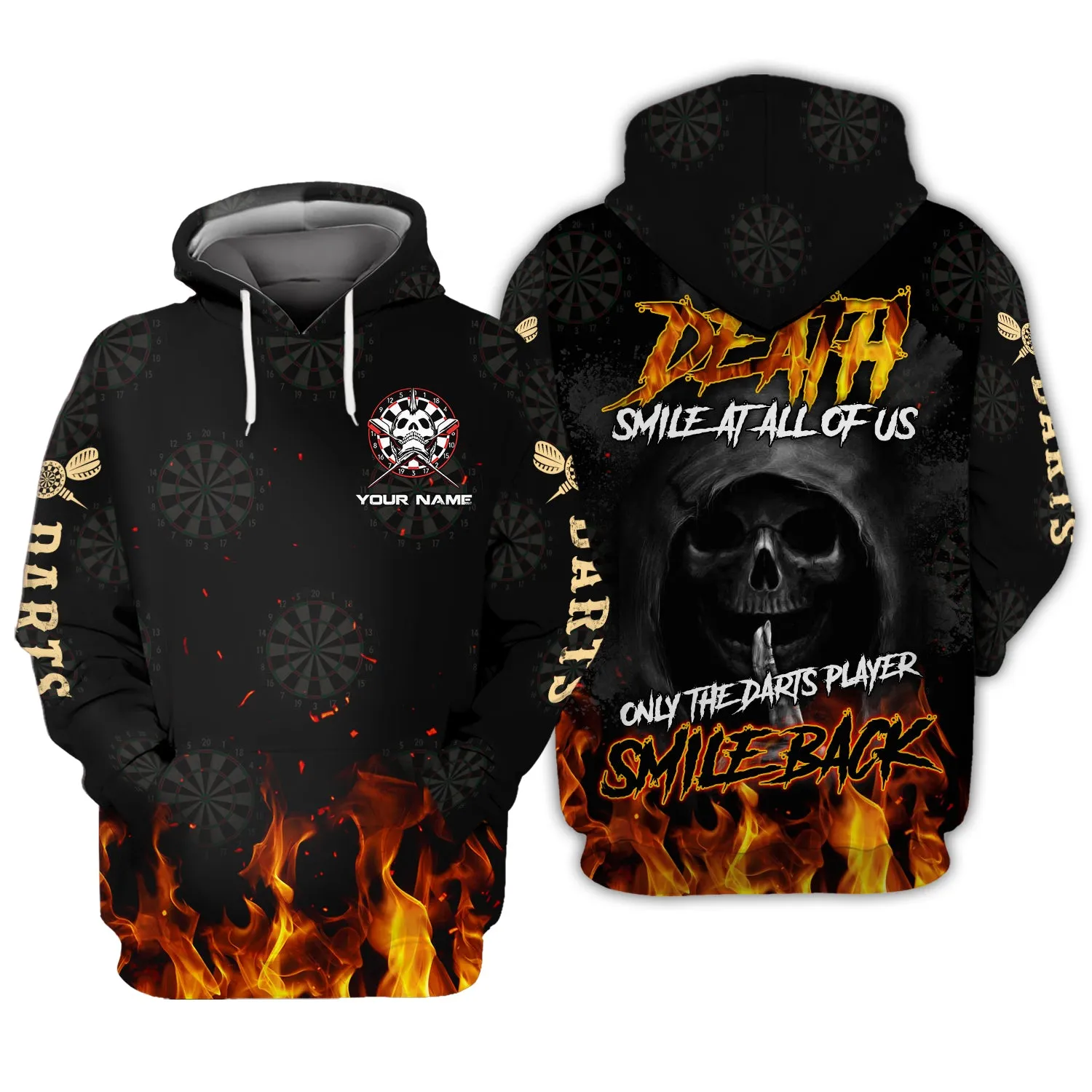 Personalized Name Death Smile At All Of Us, Only The Darts Player Smile Back 3D Printed Shirts