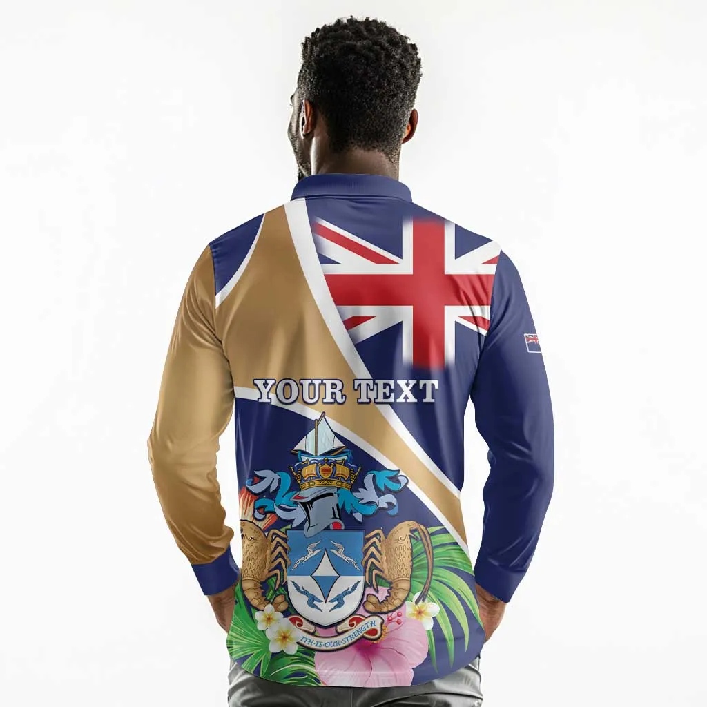 Personalized Tristan da Cunha Long Sleeve Polo Shirt Coat Of Arms Tropical Flowers LT15