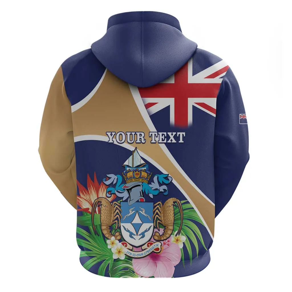 Personalized Tristan da Cunha Zip Hoodie Coat Of Arms Tropical Flowers LT15