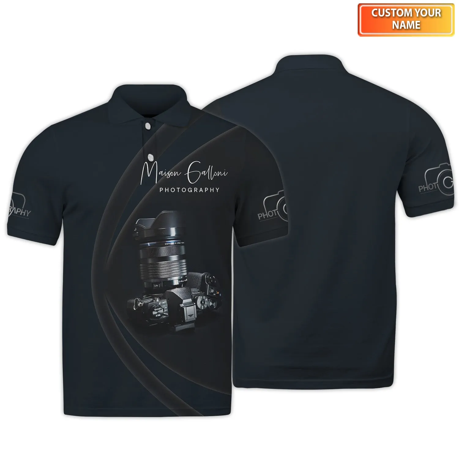 Photography Custom Name Shirts Camera Pattern Design Photographer Shirts