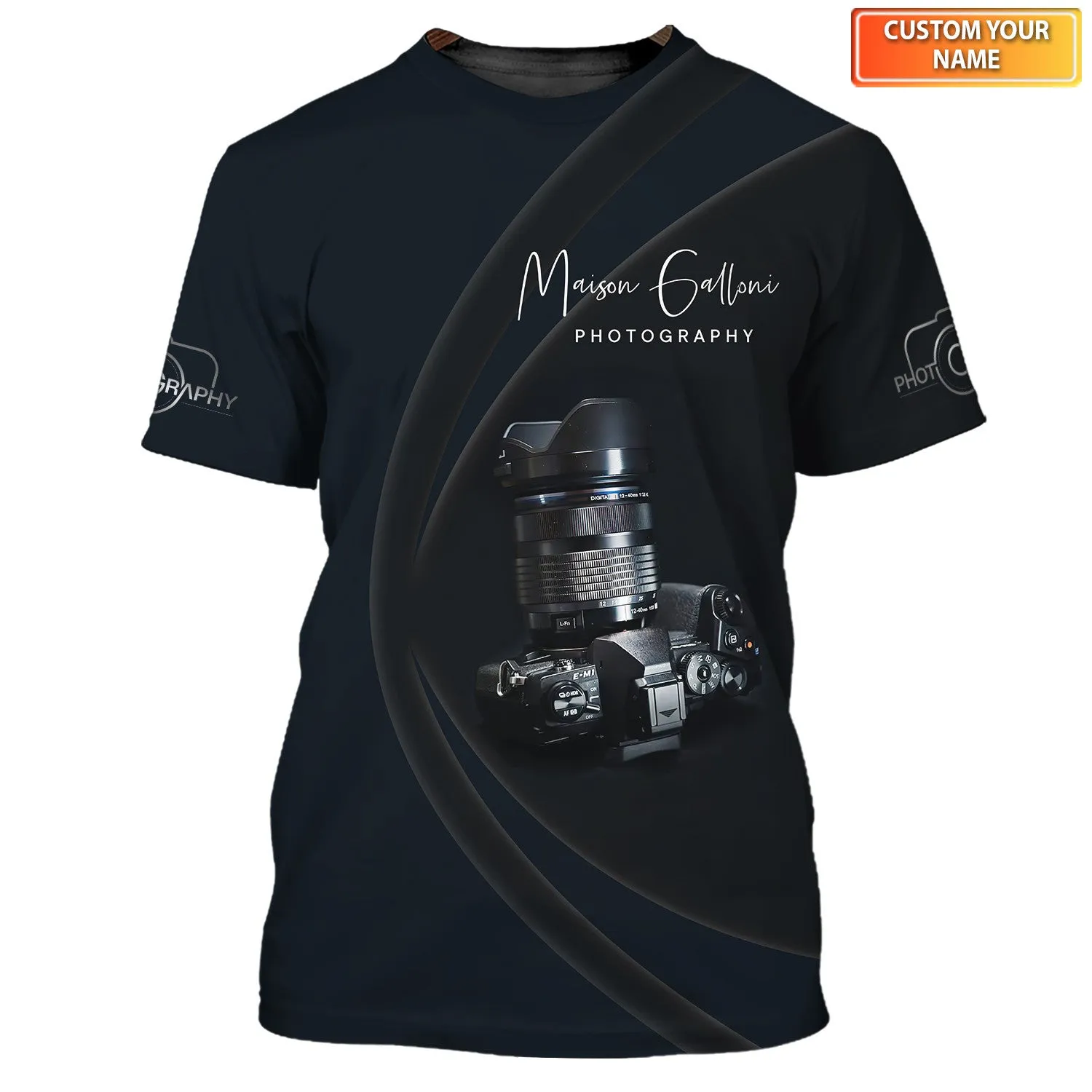 Photography Custom Name Shirts Camera Pattern Design Photographer Shirts