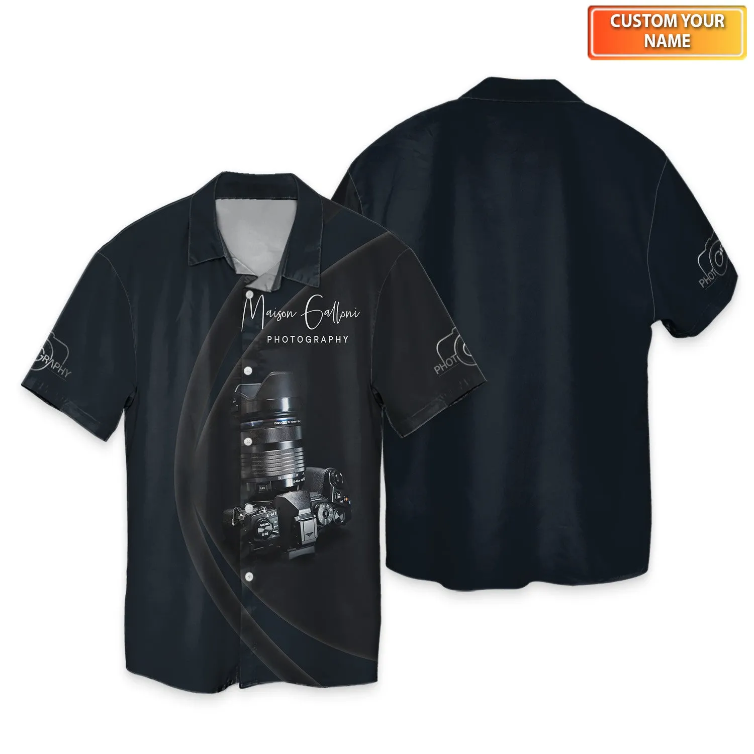 Photography Custom Name Shirts Camera Pattern Design Photographer Shirts