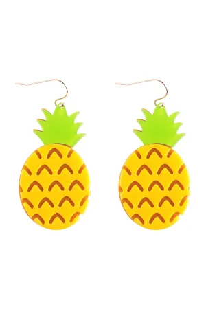 PINEAPPLE ACRYLIC ENAMEL DANGLE FISH HOOK EARRINGS