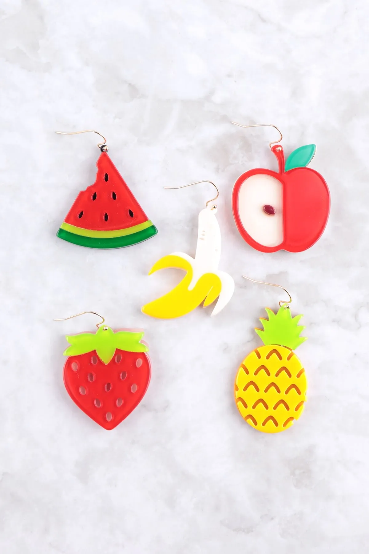 PINEAPPLE ACRYLIC ENAMEL DANGLE FISH HOOK EARRINGS
