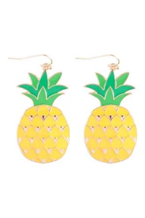 PINEAPPLE ENAMEL DANGLE FISH HOOK EARRINGS