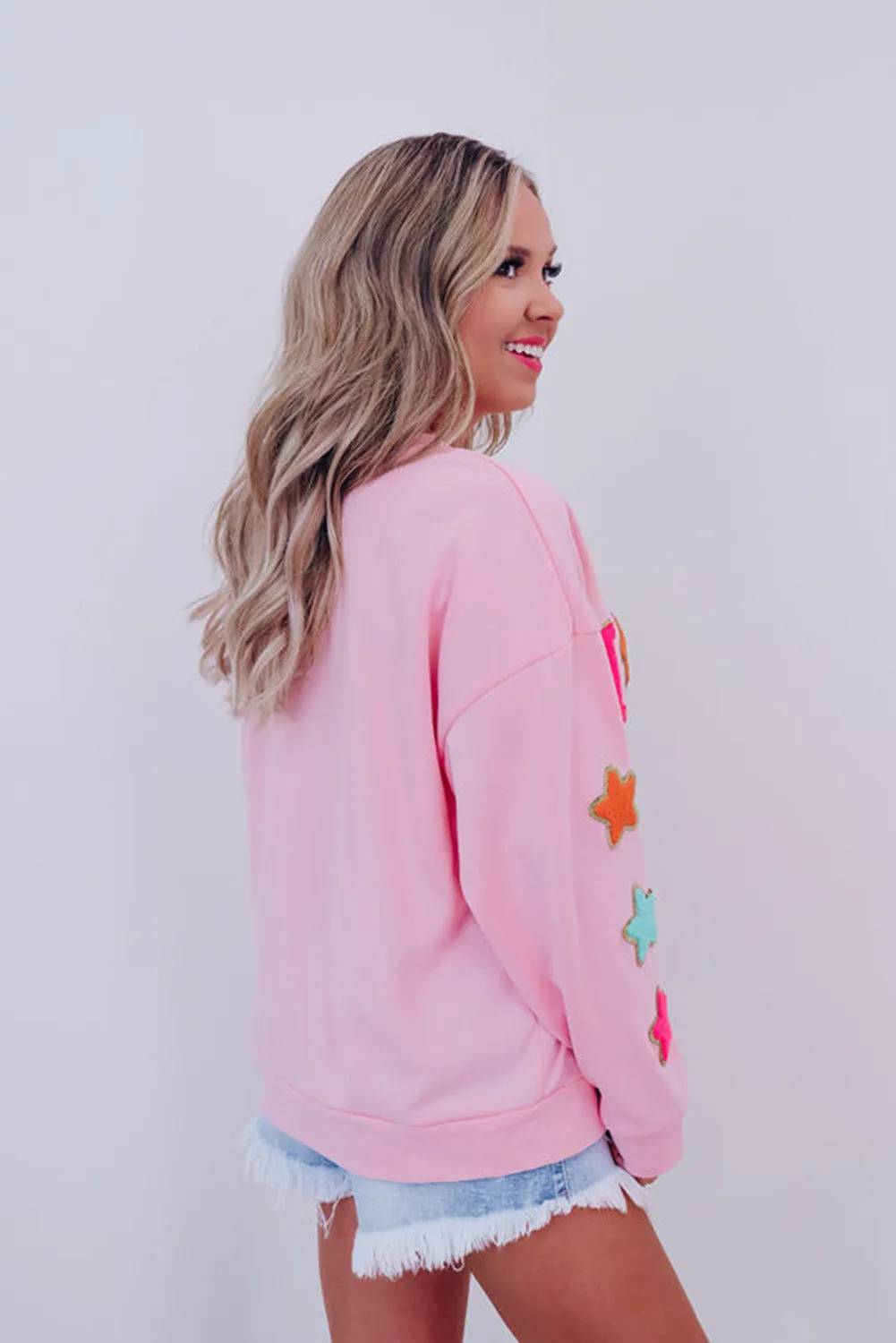 Pink Glitter Howdy Patch Graphic Casual Sweatshirt