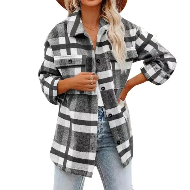 Popular Women's Fashion Plaid Shacket